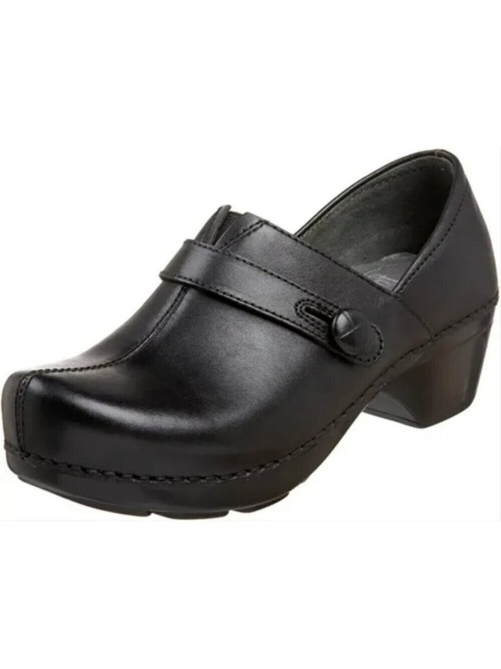 Dansko Solstice Button Strap Leather Clogs Womens 8.5-9 Black